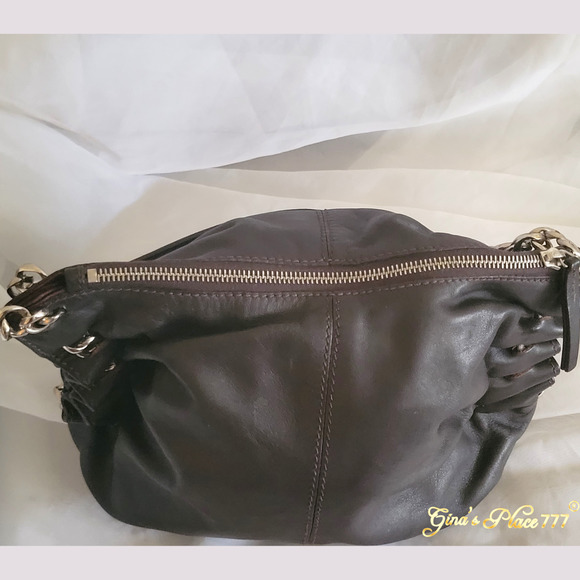 Desmo Made In Italy Calfskin Genuine Dark Brown Cinched Leather Small Handbag - Picture 4 of 11
